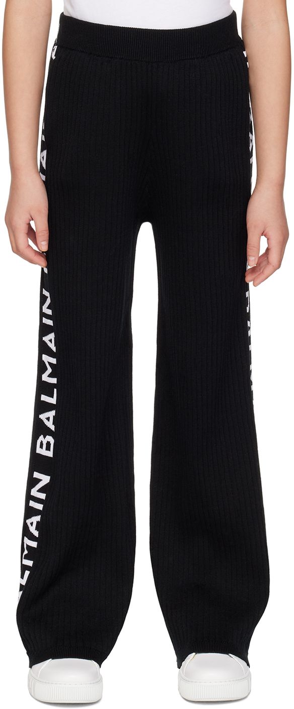 Balmain Kids Black Jacquard Lounge Trousers In 930bc Blk/whtblk/wht