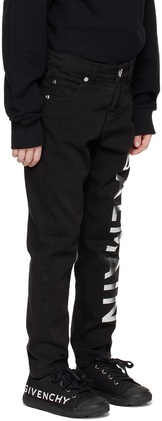 Balmain Kids Black Printed Jeans In 930ag Blk/slvr