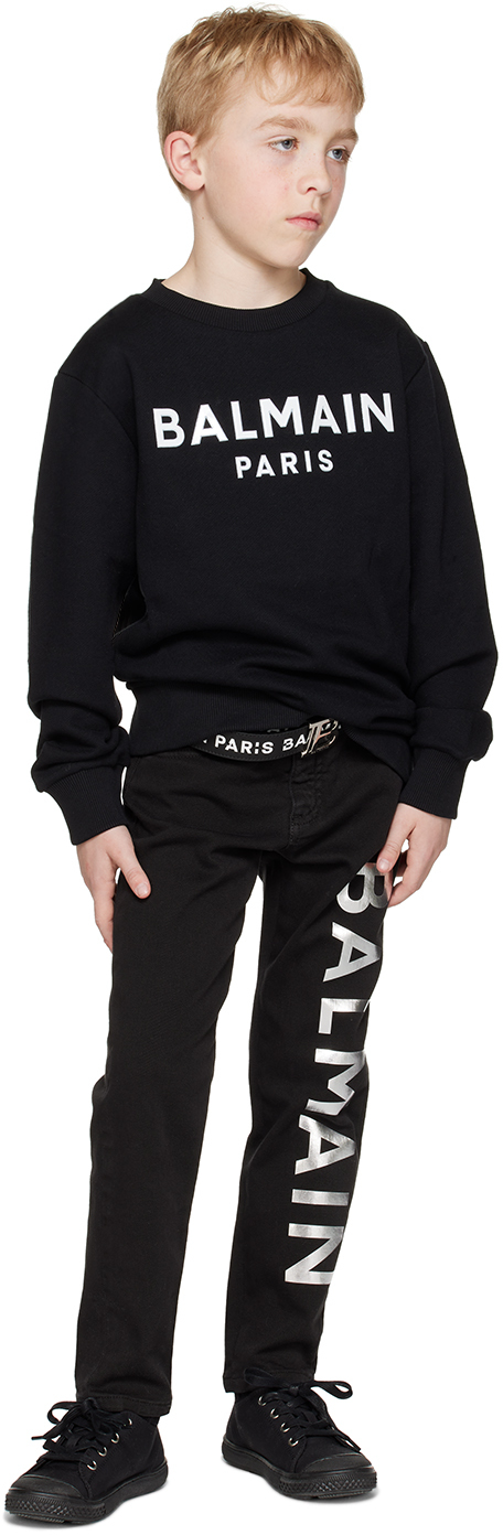 Balmain Kids Black Printed Jeans In 930ag Blk/slvr