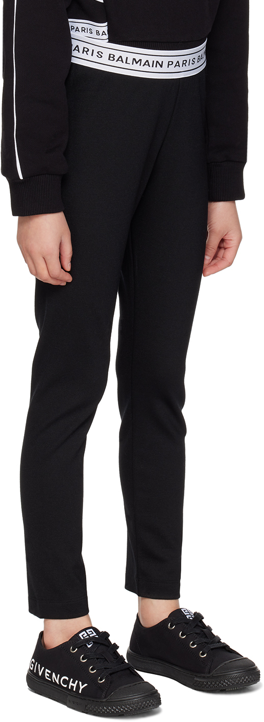 Shop Balmain Kids Black Printed Leggings In 930 Black