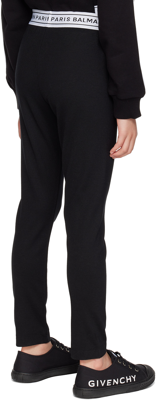 Shop Balmain Kids Black Printed Leggings In 930 Black