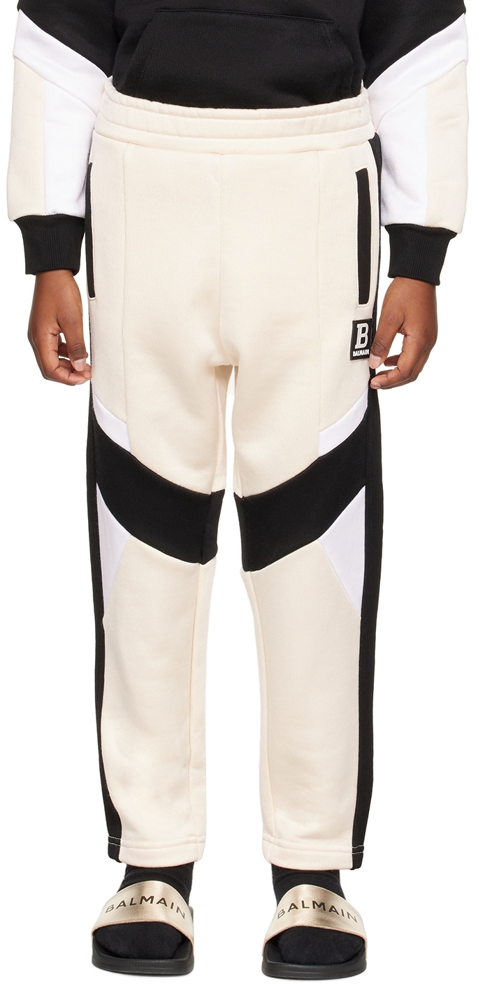 Balmain Kids Off-white Paneled Lounge Pants In 109 Off White