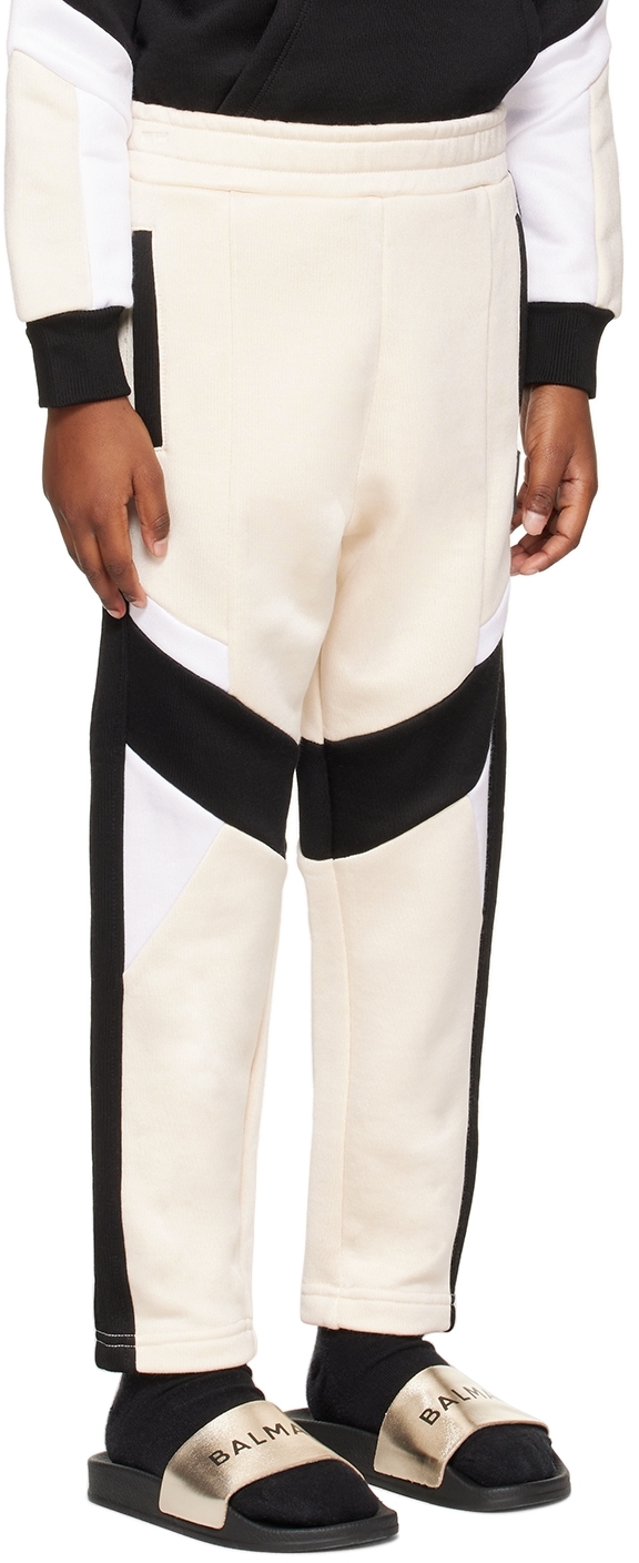 Balmain Kids Off-white Paneled Lounge Pants In 109 Off White
