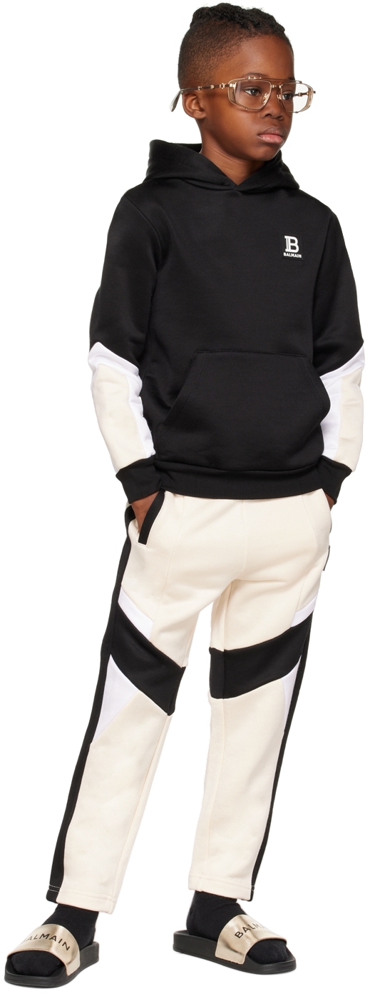 Balmain Kids Off-white Paneled Lounge Pants In 109 Off White