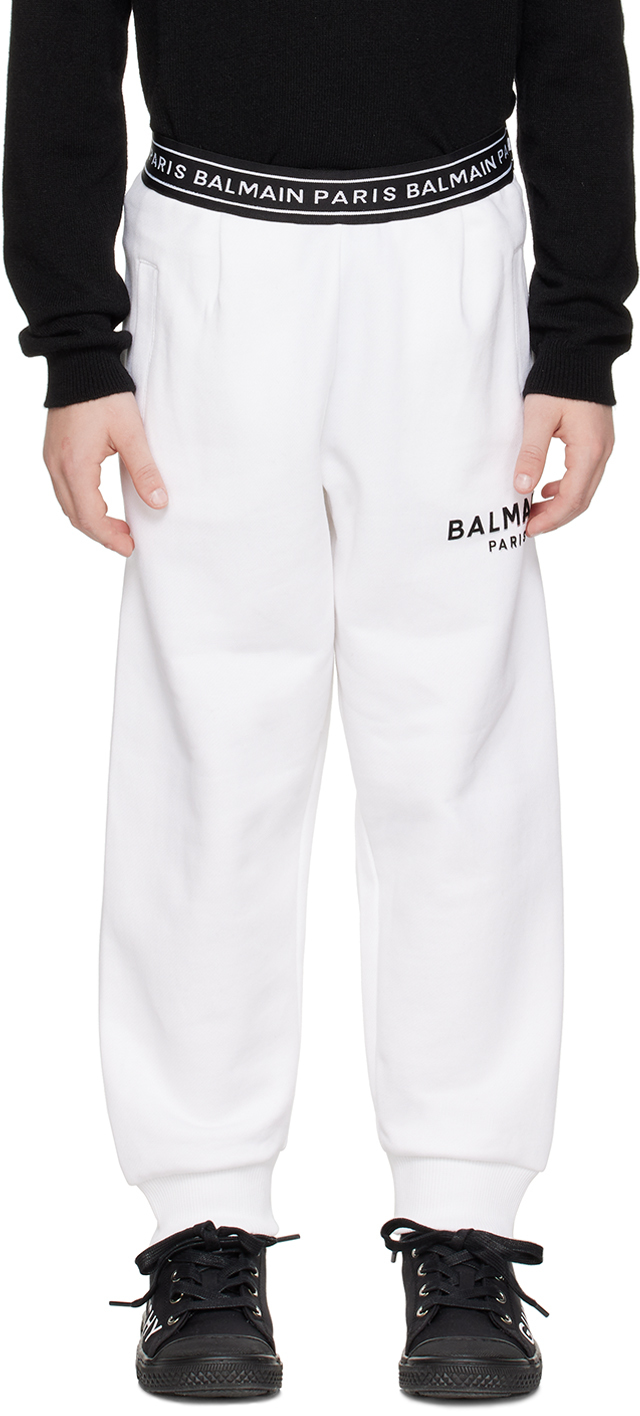 Balmain Kids' Ribbed Cuff Track Pants In White