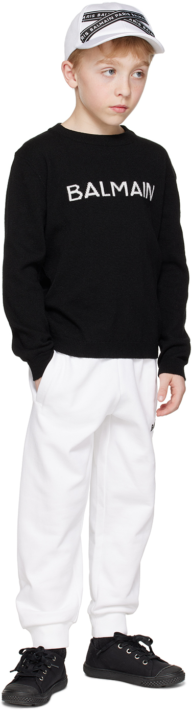 Balmain Ribbed Cuff Track Pants In 100 White