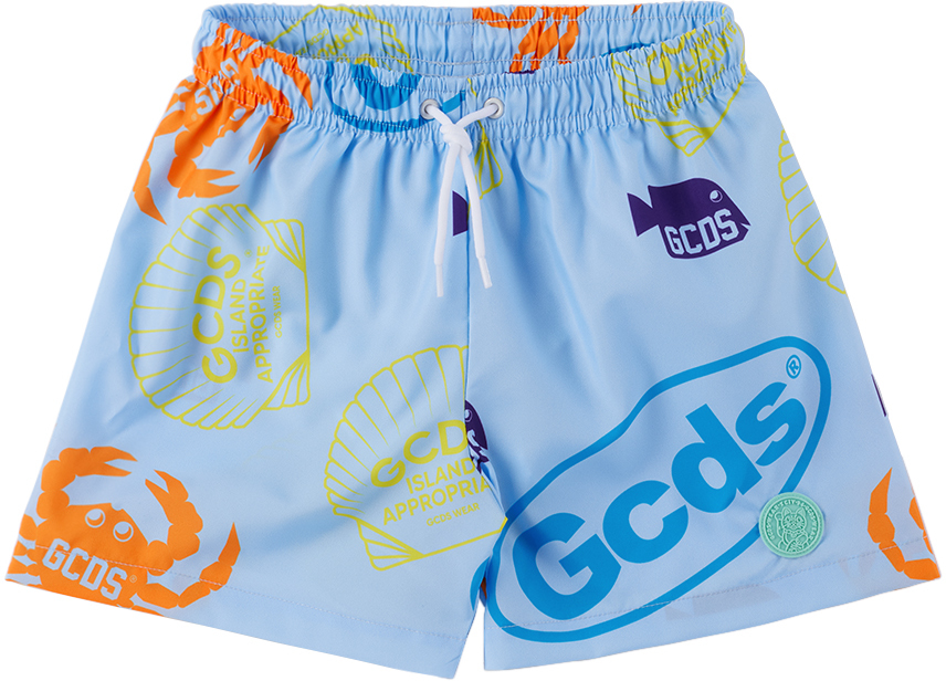 Gcds Sea Life-print Drawstring Swim Shorts In 84524 Angel  Sea