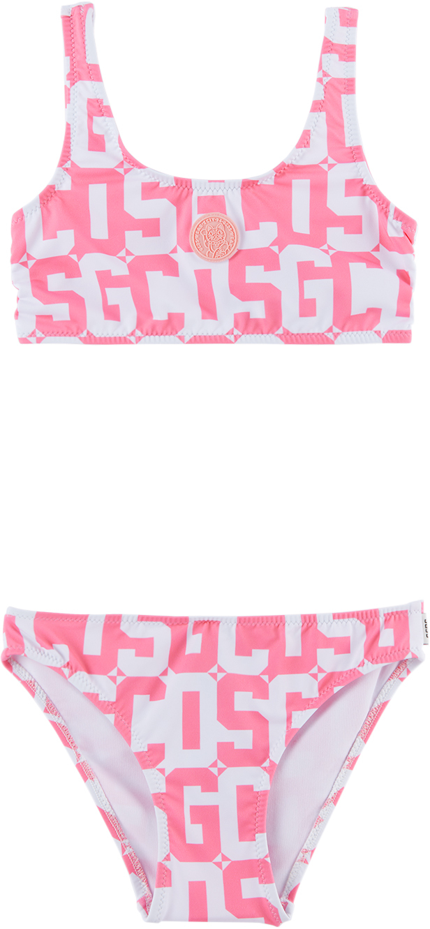 Gcds Kids Pink & White Monogram Bikini In 85610 Pink