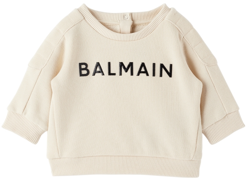 Balmain Kids' Baby Off-white Crewneck Sweatshirt In 109 Off White
