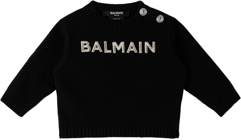 Balmain Baby Black Embroidered Sweater In 930ag Blk/slvr