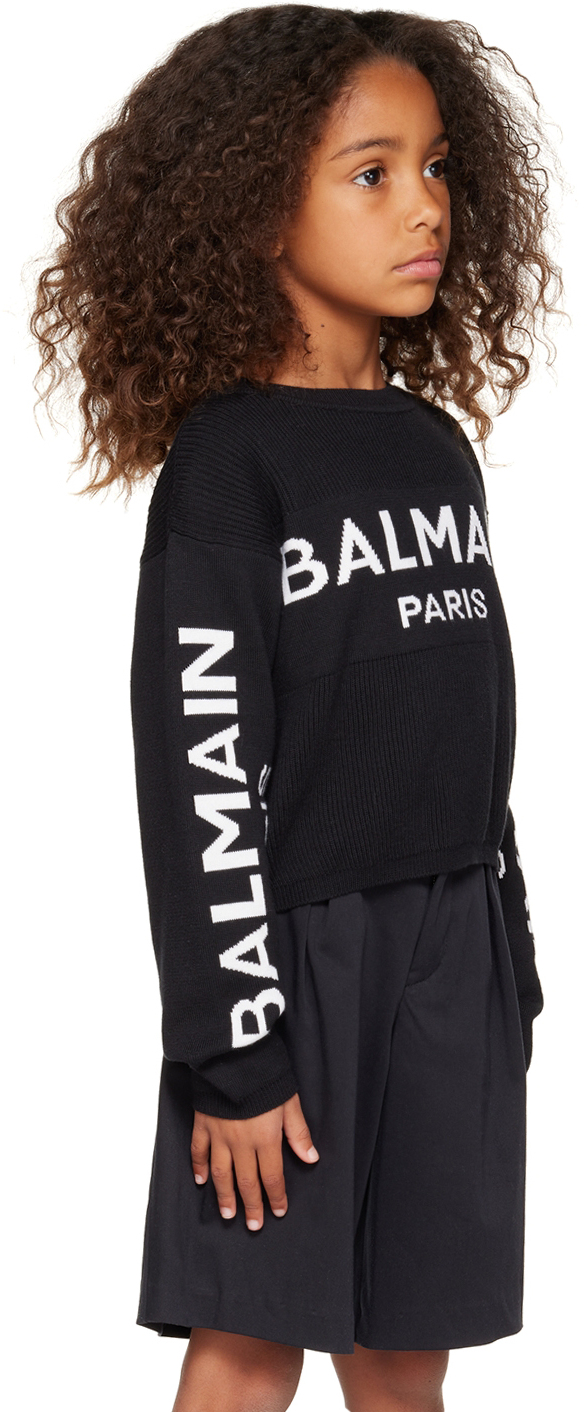Balmain Kids Black Jacquard Sweater In 930bc