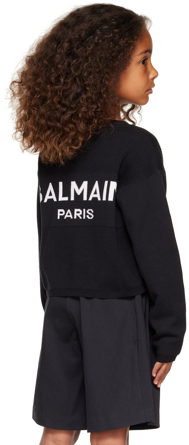 Balmain Kids Black Jacquard Sweater In 930bc