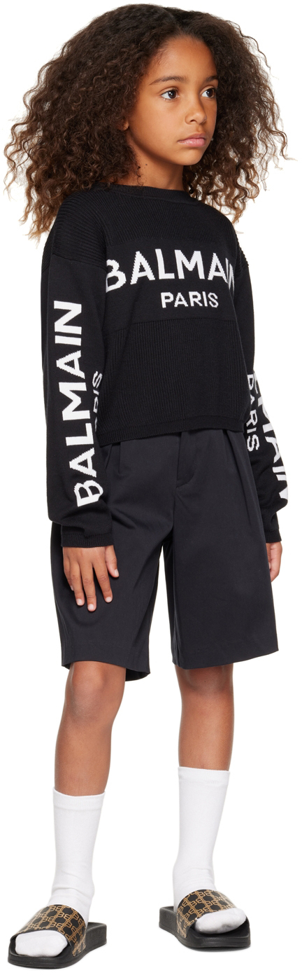 Balmain Kids Black Jacquard Sweater In 930bc