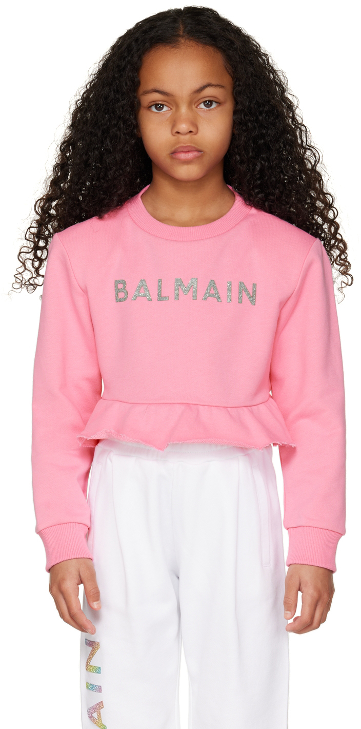Balmain Kids Pink Ruffled Sweatshirt In 550 Pink