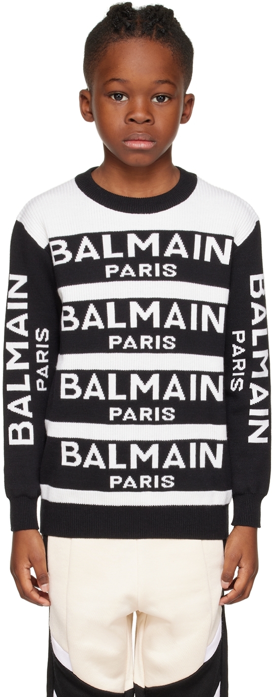 Balmain Kids Black Jacquard Sweater In 930bc