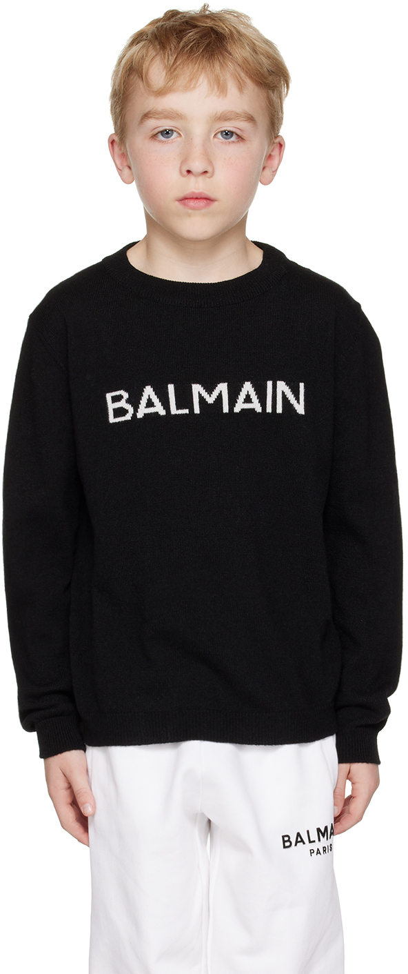 Balmain Kids Black Intarsia Sweater In 930bc