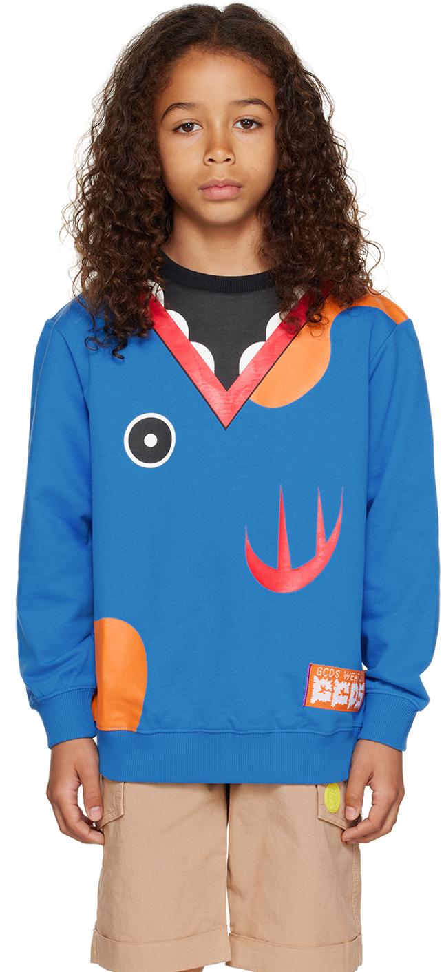 Gcds Kids Blue Shark Sweatshirt In 40335 Imperial Blue