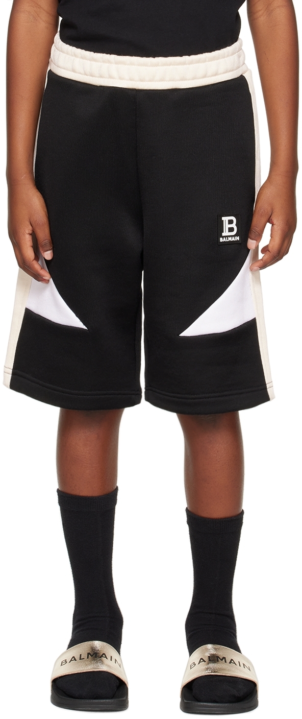 Balmain Kids Black Paneled Shorts In 930 Black