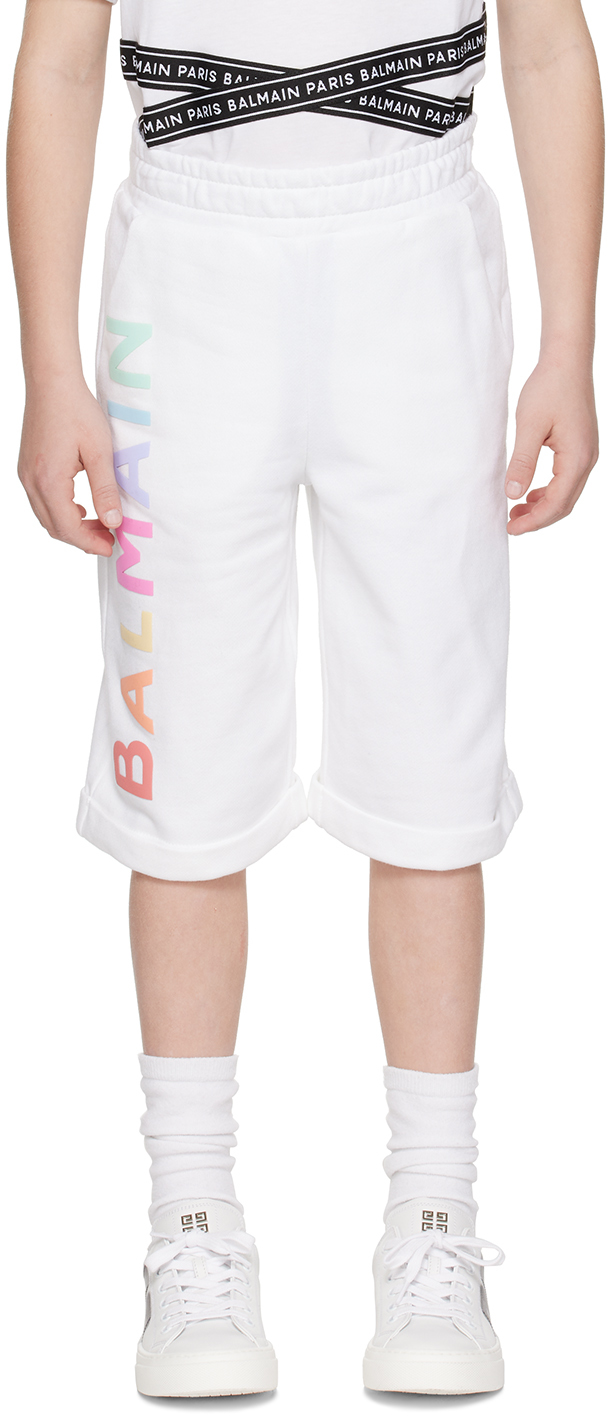 Balmain Kids White Bonded Shorts In 100 White