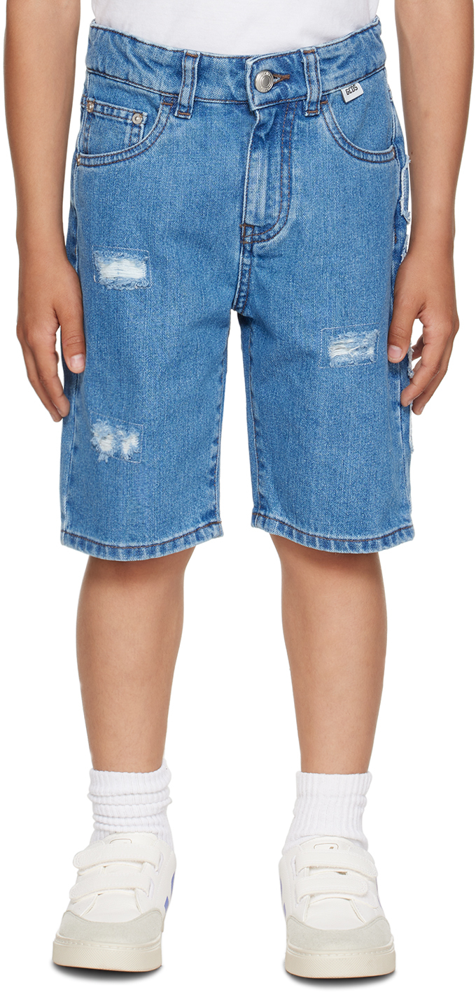 Gcds Kids Blue Distressed Shorts In 40213 Blue