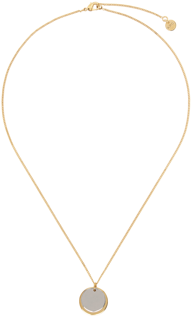 A.P.C.: Gold Eloi Double-Medallion Necklace | SSENSE UK