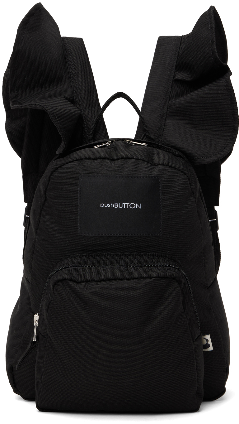 Pushbutton Black Wing Strap Backpack