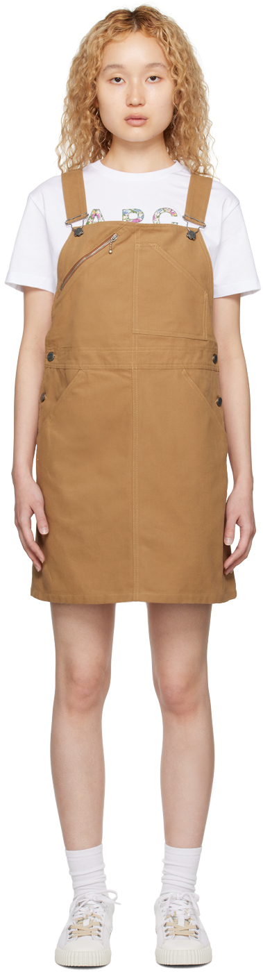 A.p.c. Square-neck Dungaree Dress In Camel