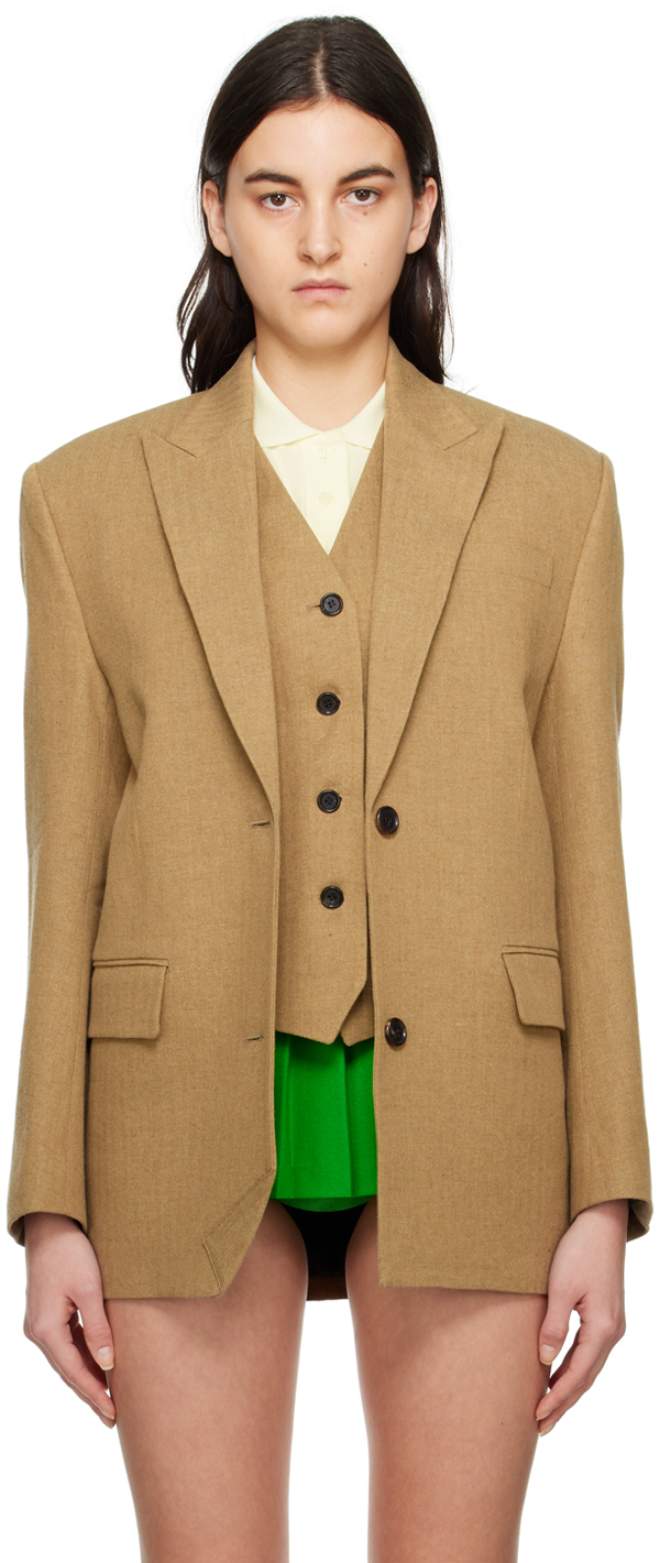 Brown Peaked Blazer by Pushbutton on Sale