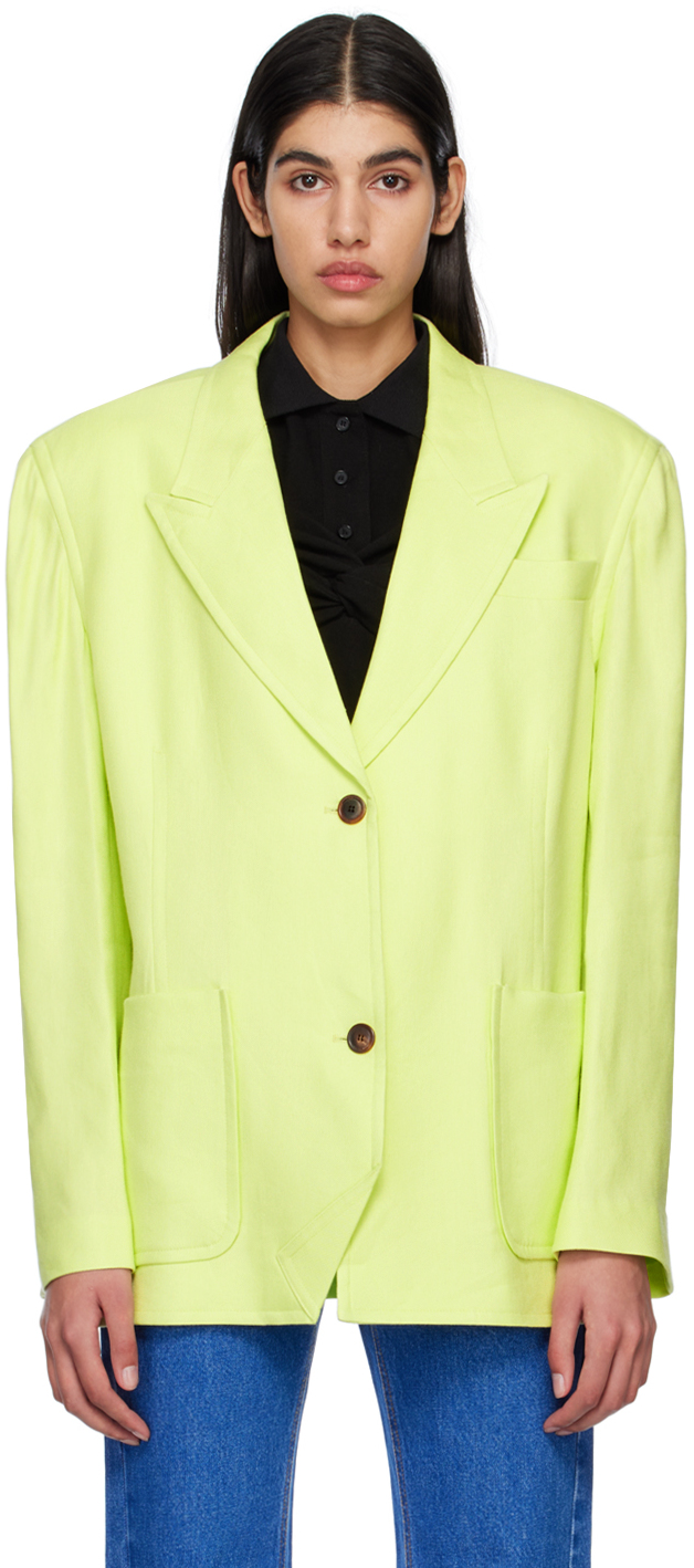 Pushbutton Green Folded Point Blazer In Lime