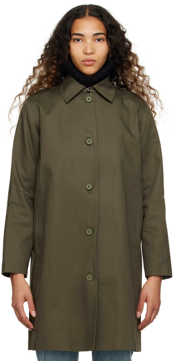 A.p.c. Justine Cotton-canvas Trench Coat In Green