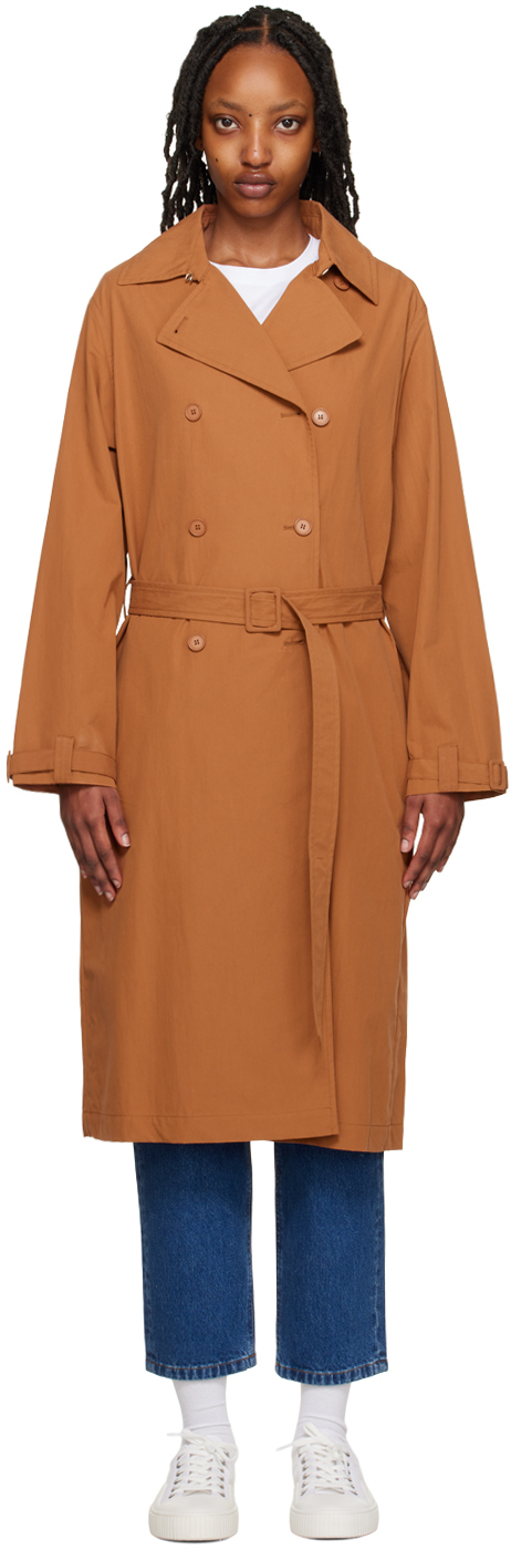 Apc Brown Irene Trench Coat In Cad Hazelnut