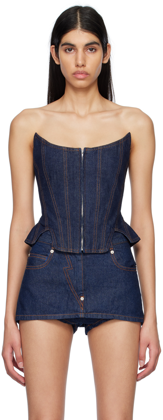 Pushbutton Navy Cutout Bustier In Blue