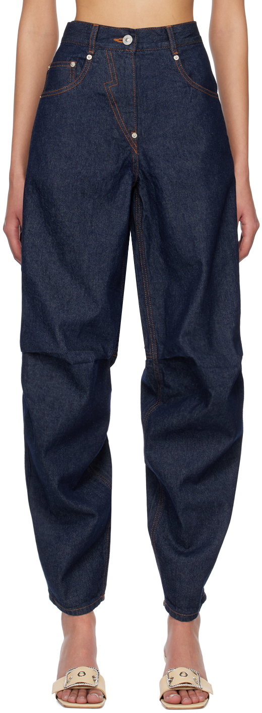 Pushbutton Navy Knee-tuck Jeans