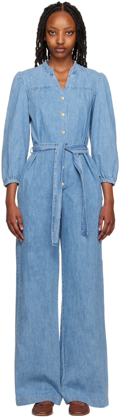 Apc Dolores Jumpsuit In Ial Washed Indigo