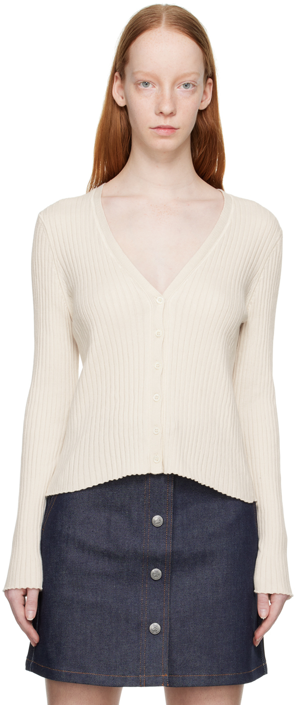 Apc Ribbed-knit V-neck Cardigan In Aac Off White