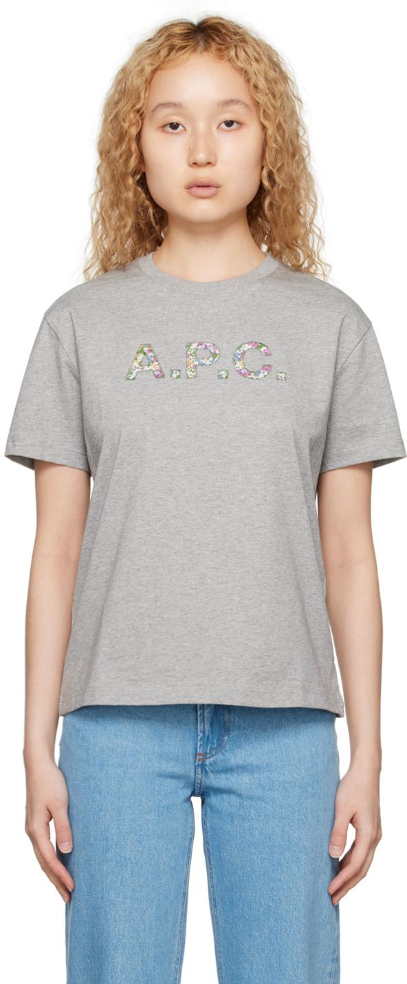 A.P.C.: Gray Floral T-Shirt | SSENSE