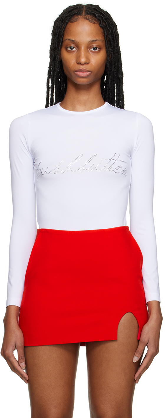Pushbutton White Crystal Long Sleeve T-shirt