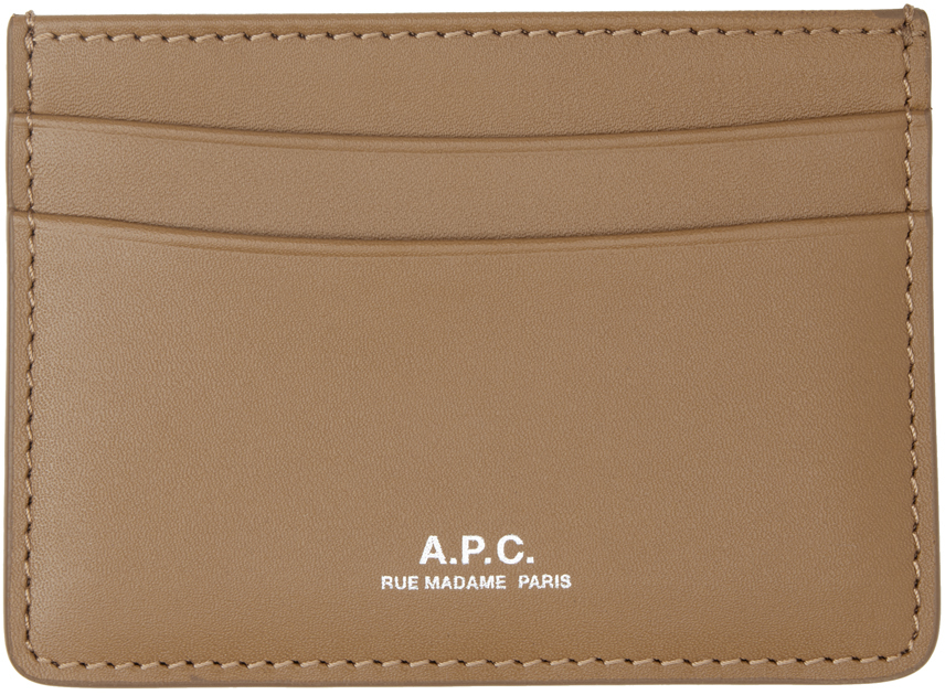 A.P.C. Tan Leather Card Holder SSENSE