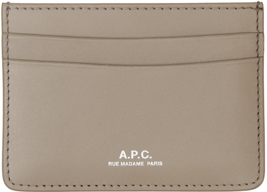 Apc Taupe Leather Card Holder In Bam Grege