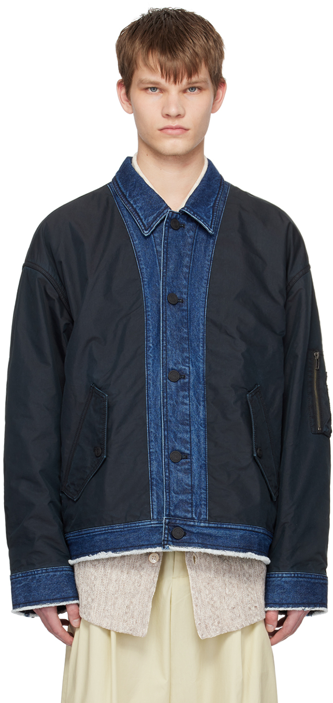 A Personal Note 73 Navy Paneled Denim Jacket In 991 Mixed/multicolor