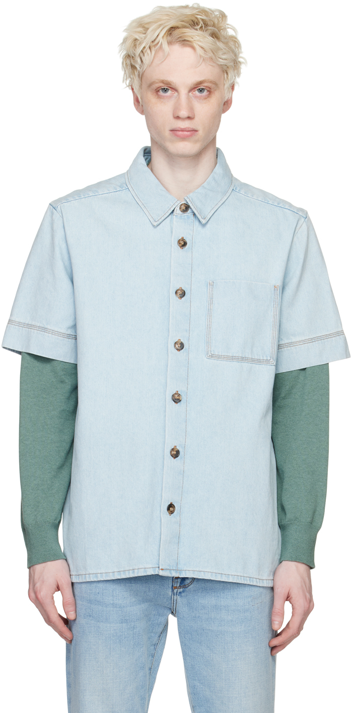 Shop Apc Blue Gil Shirt In Aaf Bleached Out
