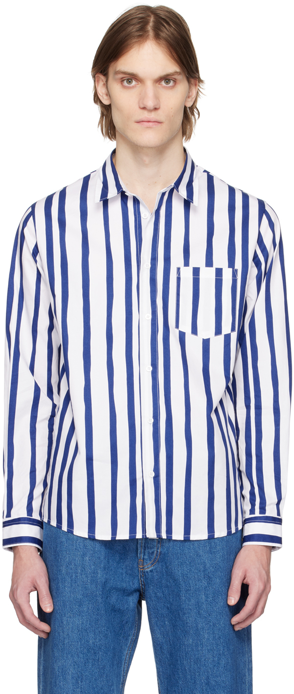 Apc Striped Cotton Shirt In Blue