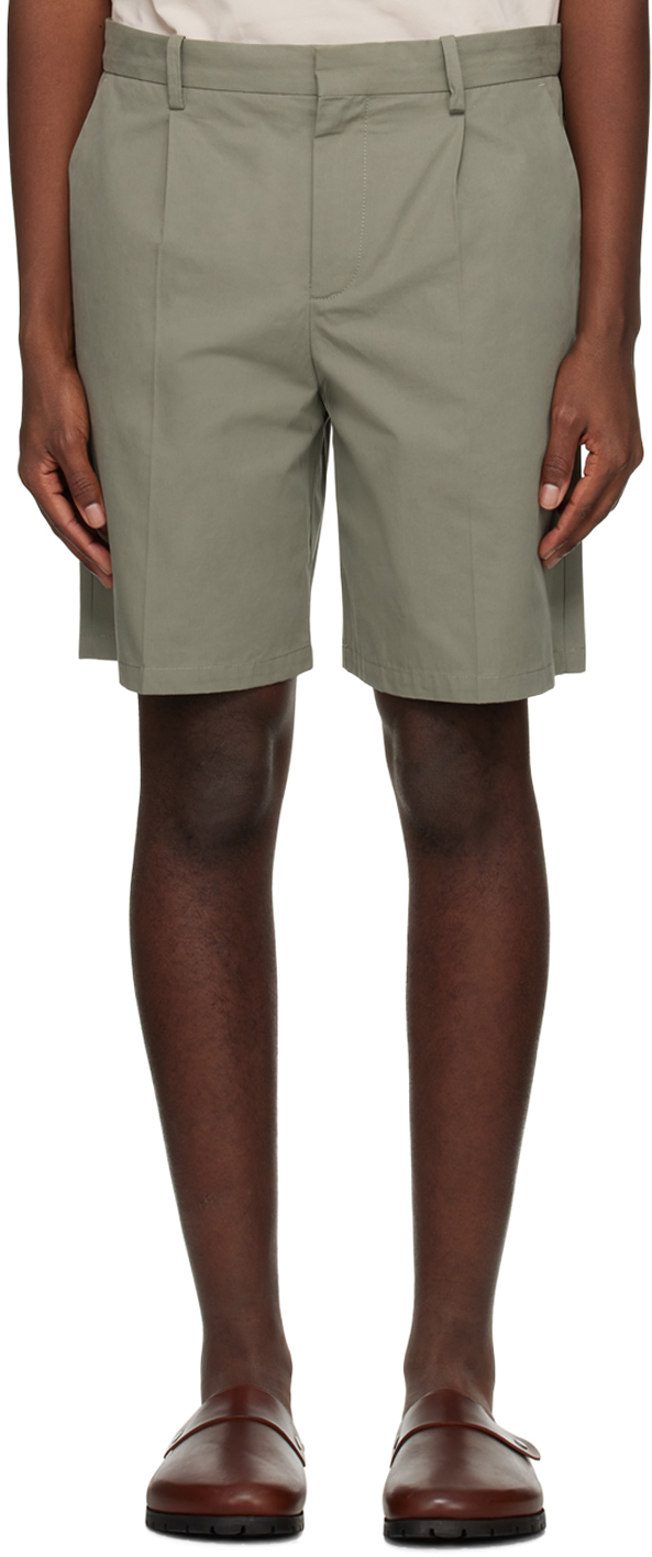 Shop Apc Khaki Terry Shorts In Kae Gray Green