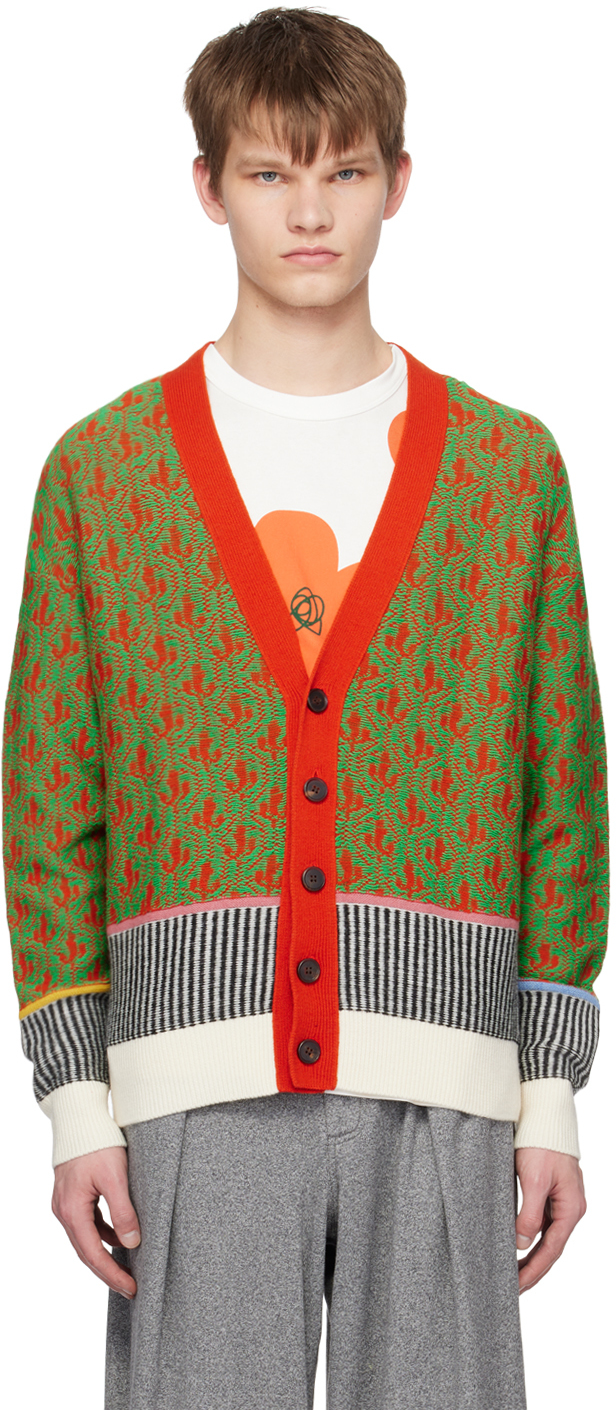 A Personal Note 73 Orange & Green Jacquard Cardigan In 901 Brown