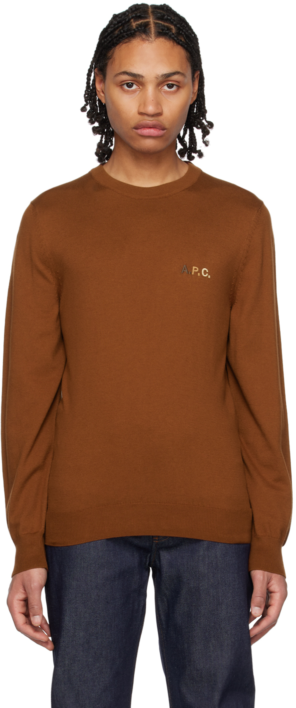 Apc Sylvian Embroidered Logo Crewneck Sweater In Whisky / Marron