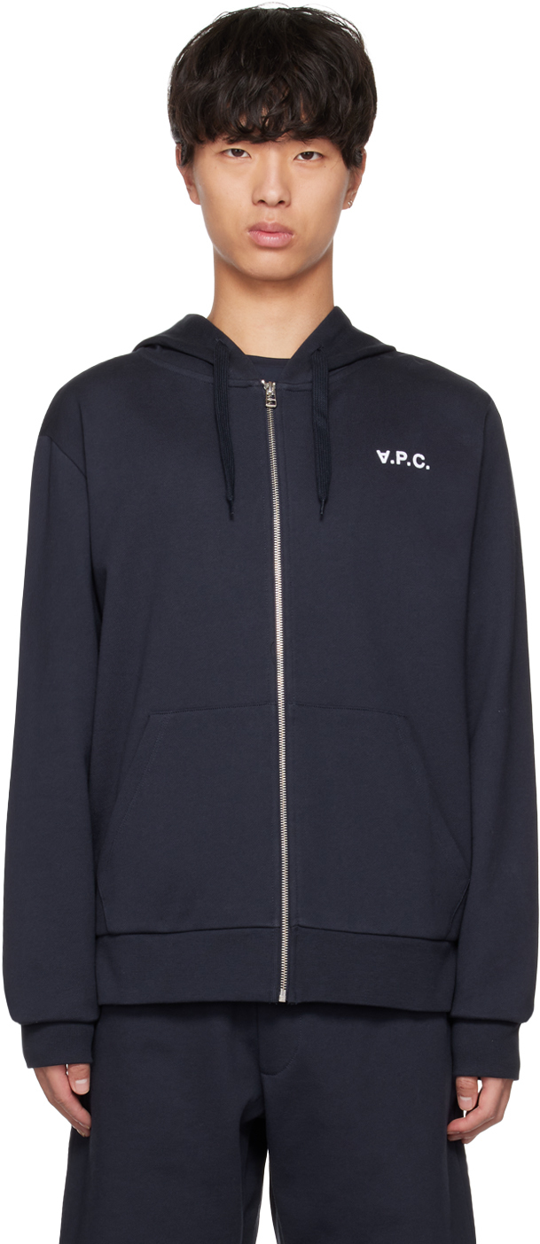 A.p.c. Navy Quentin Hoodie In Blue