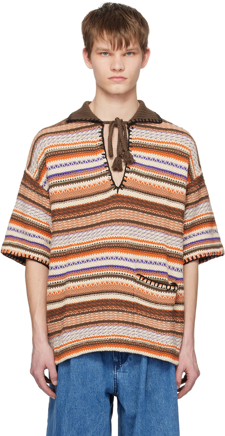 Brown Striped Polo by A PERSONAL NOTE 73 on Sale