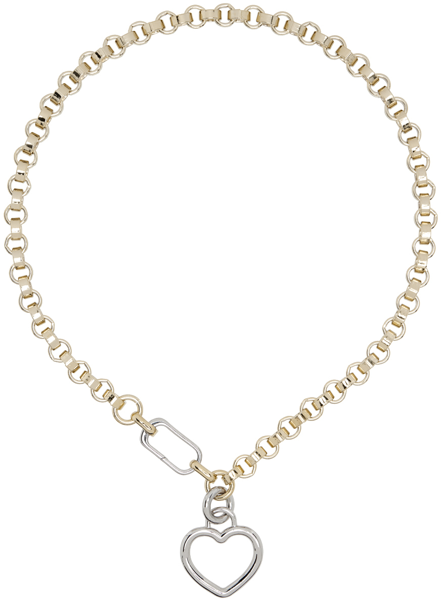 Laura Lombardi SSENSE Exclusive Gold & Silver Wire Heart Necklace