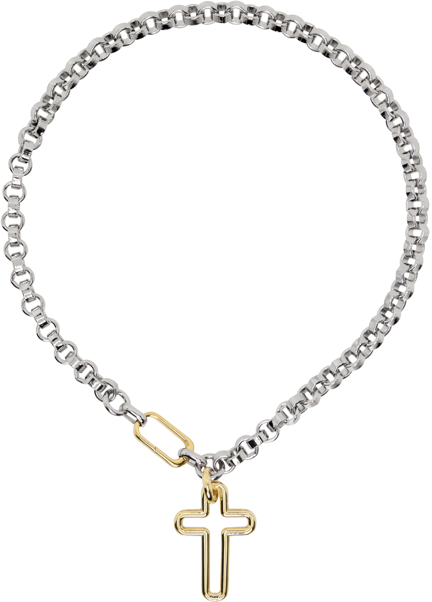 Laura Lombardi Ssense Exclusive Gold & Silver Cross Pendant Necklace In Silver/gold