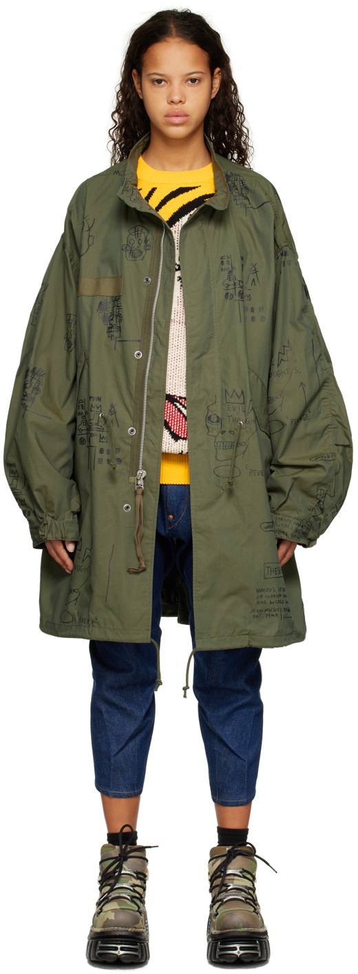 Khaki Printed Coat by Junya Watanabe on Sale